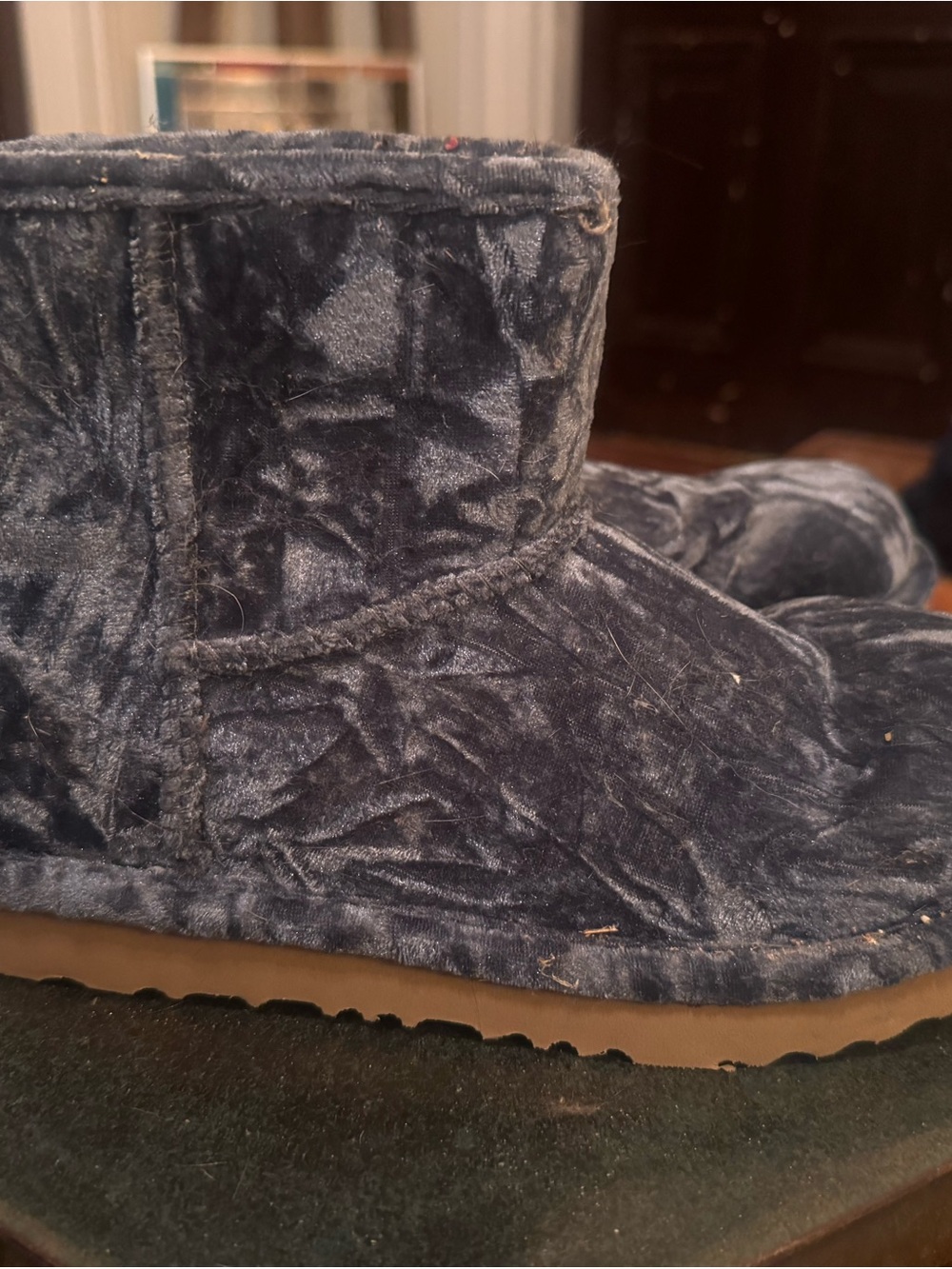 UGG Kids Velvet Short Boots in Navy Blue